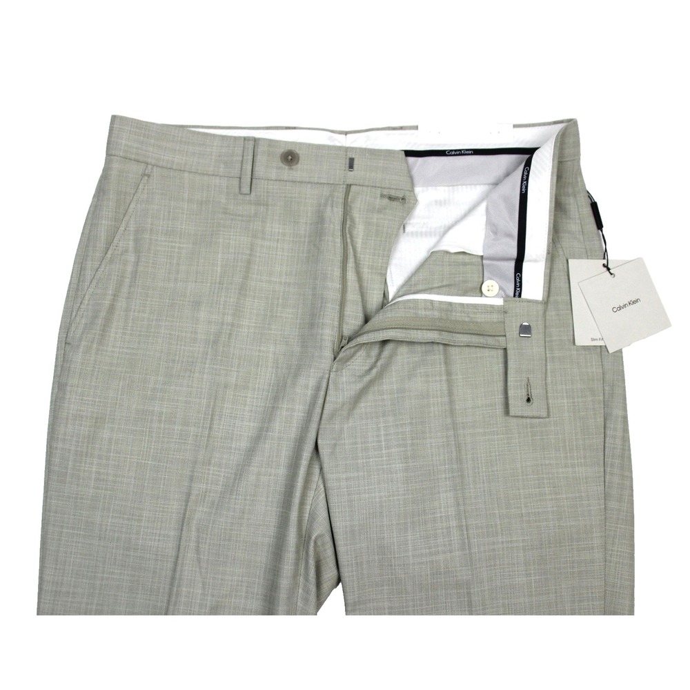 Calvin Klein Dress Pants Mens 36x32 Taupe Jace Slim Fit Stretch Flat Front - Picture 5 of 9
